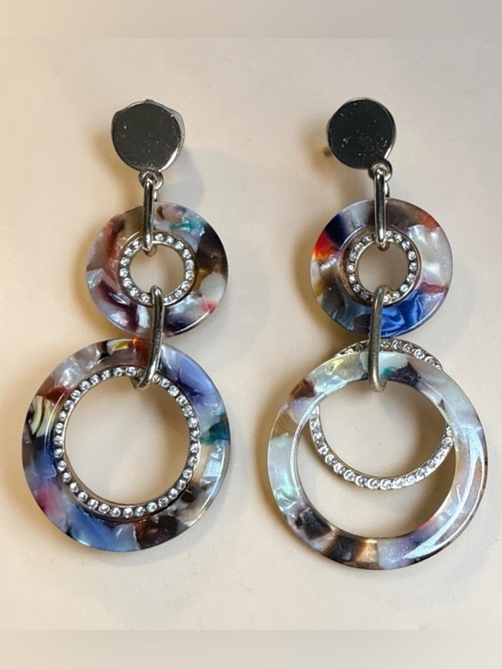 Jewelry - Multicolor Resin Hoop Drop Earrings with Crystal Accents